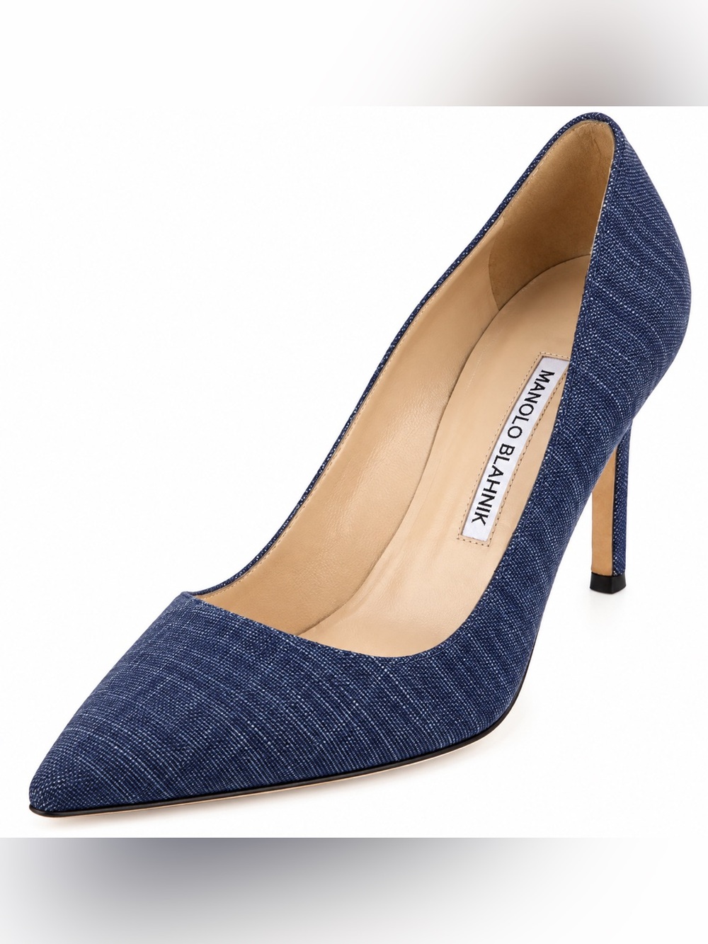 Manolo Blahnik Navy Textured Pointed Toe Pumps Heels EU 41